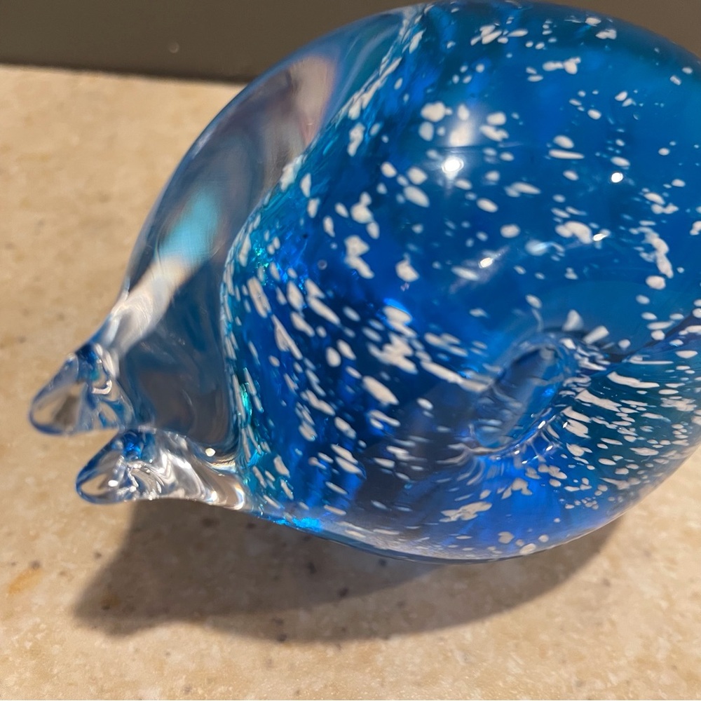 Vintage Swedish Blown Glass Puffer Fish Blue White Sommerso Figurine Paperweight - Picture 8 of 11